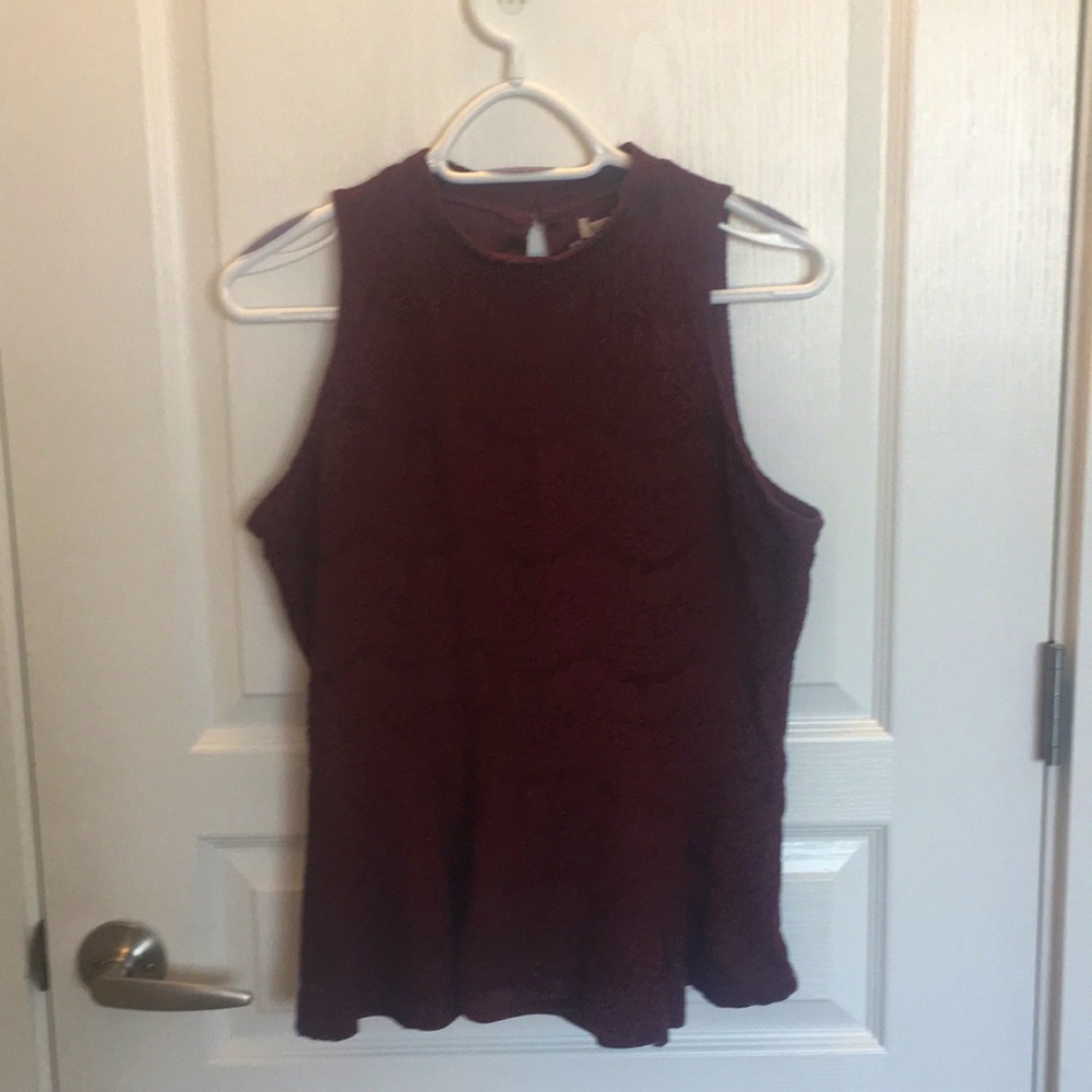 Burgundy lace top with peplum bottom